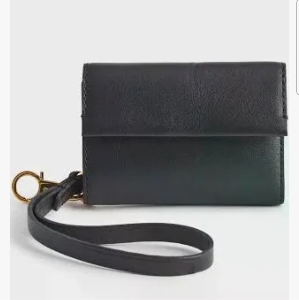 Madewell Black Leather Key & Card Holder with Wrist Strap